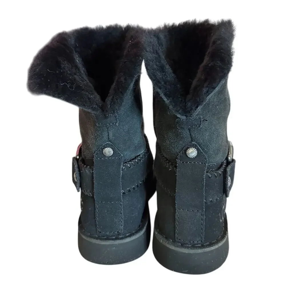 UGG Cedric Women's‎ Black Suede Ankle Biker Boots Size 6.5 Moto Style